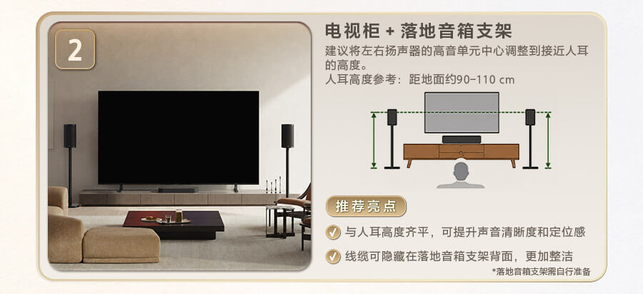 Trio的三种摆放方式：电视柜+落地音箱支架